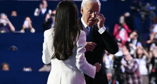 US President Joe Biden gets emotional as his daughter Ashley Biden welcomes him to the stage on the