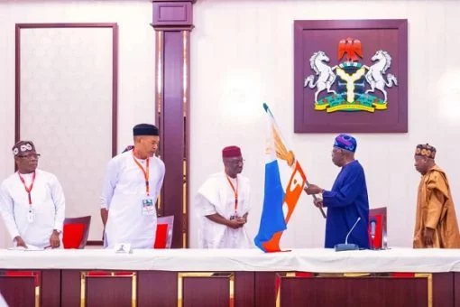 Happening now: Tinubu receives Edo governor-elect, APC governors