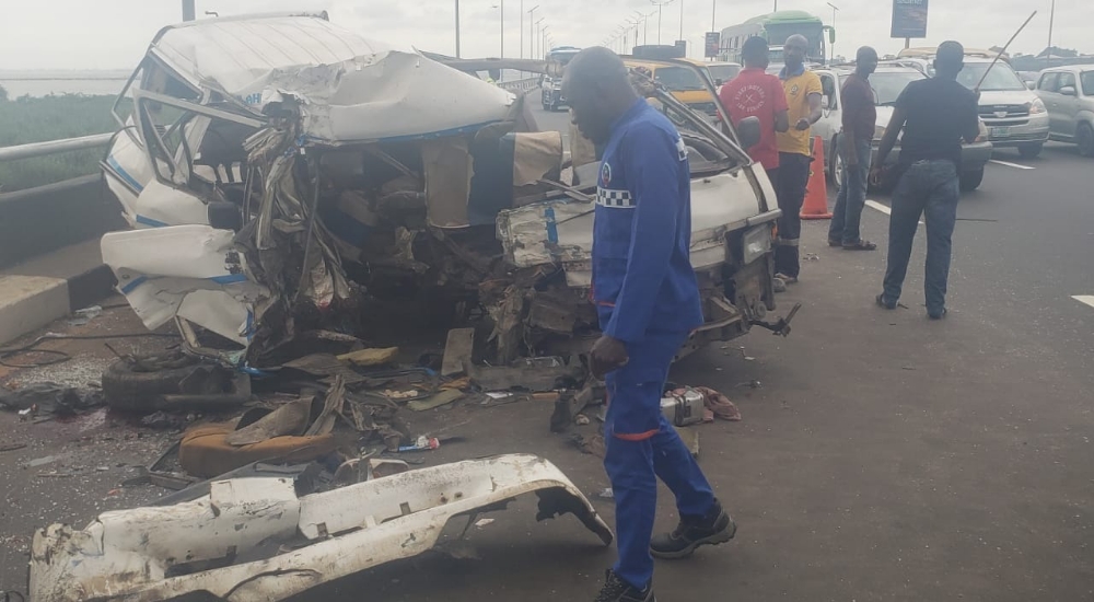 One of the buses involved in Mondays Lagos Third Mainland Bridge Accident 20240916 142343 0000