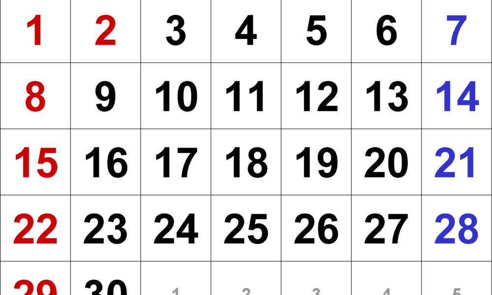 september 2024 calendar large numerals