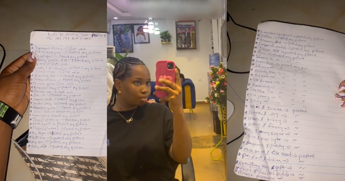 “You post me, I post you clear” – Lady compiles a list of individuals who acknowledged her birthday and posted her picture (VIDEO)