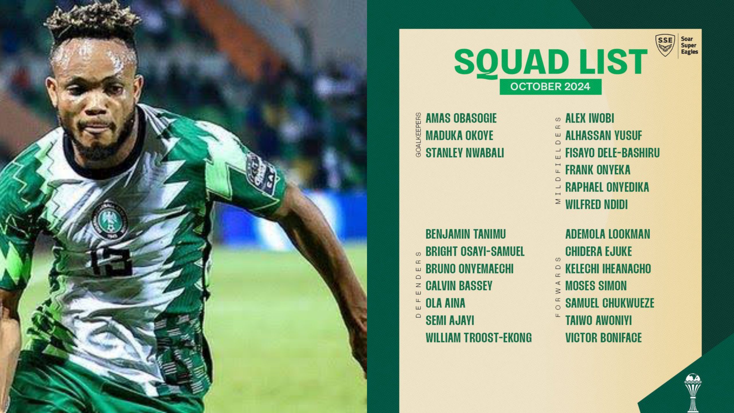 Chidera Ejuke Returns as Eguavoen Unveils Fresh Faces in Super Eagles Squad