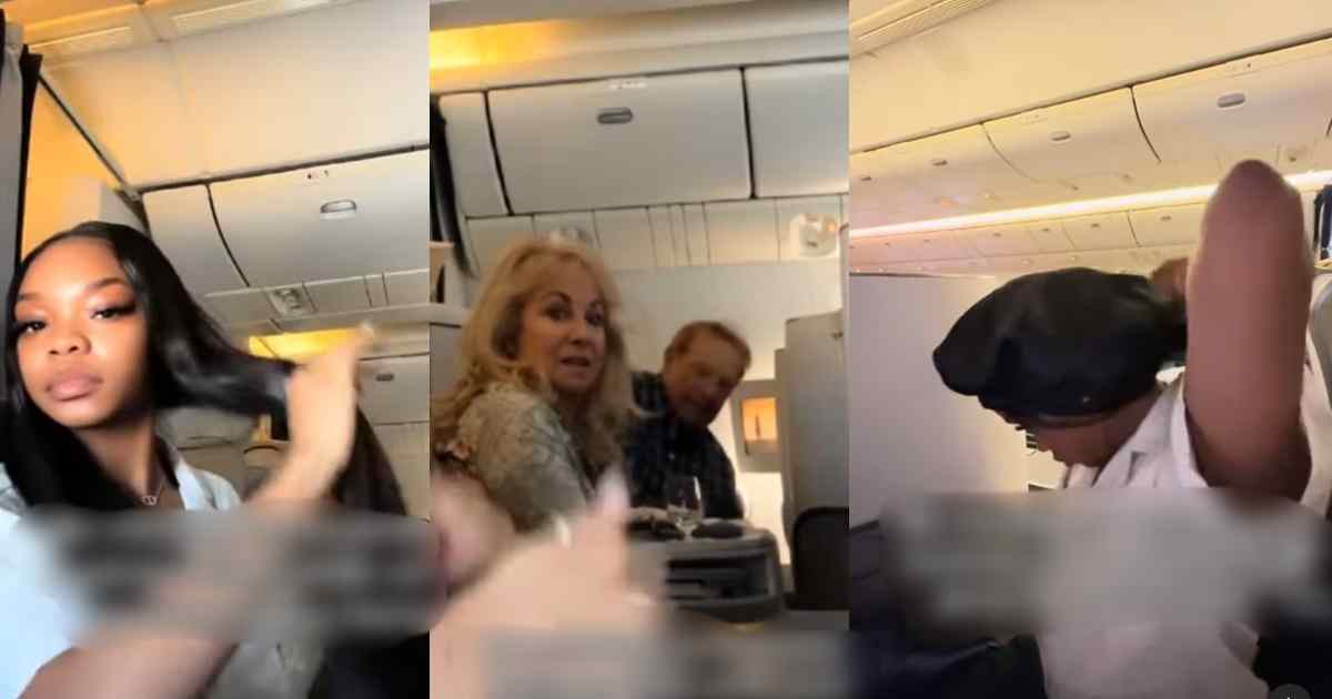 “me minding my business in business class” – Lady brushes hair, ignores unpleasant stares on business class flight (VIDEO)