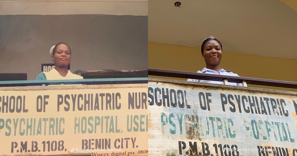 Nurse recreates mother’s 20-year-old photo in the same spot at the same hospital (IMAGES)