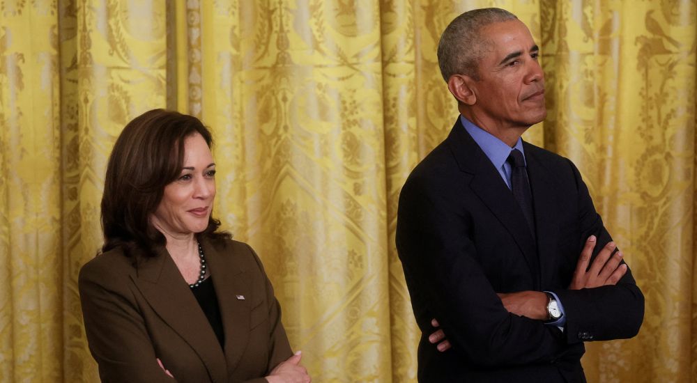 L R US Vice President Kamala Harris Former US President Barrack Obama