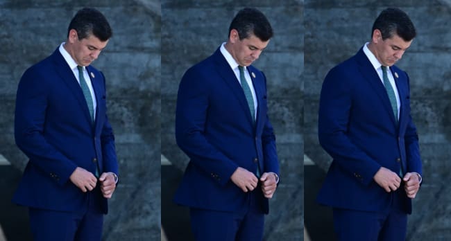 Paraguays President Santiago Pena is pictured before the group photo after the first session of the