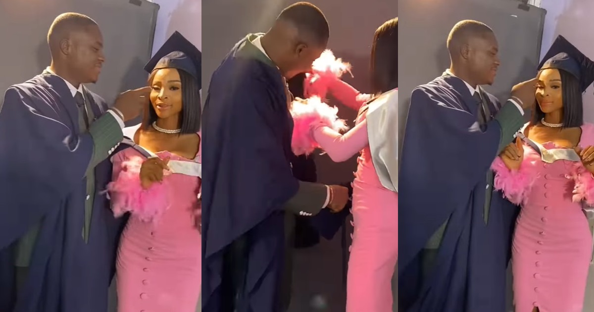 “He bagged TWO degrees” – Nigerian lady and her man celebrate as they graduate university together (WATCH)