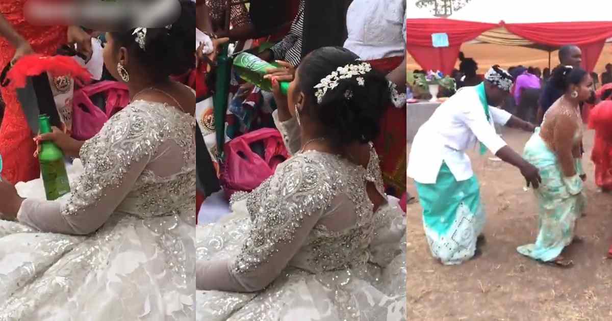 Viral video of bride consuming alcoh0l on her wedding day sp@rks reactions online (WATCH)