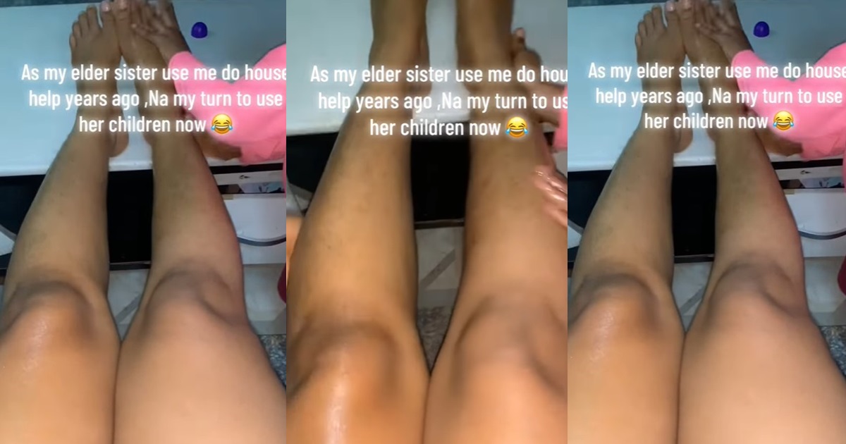 “Na my turn to use her children now” – Lady recounts childhood memories, reciprocates by using sister’s children for body massage (WATCH)