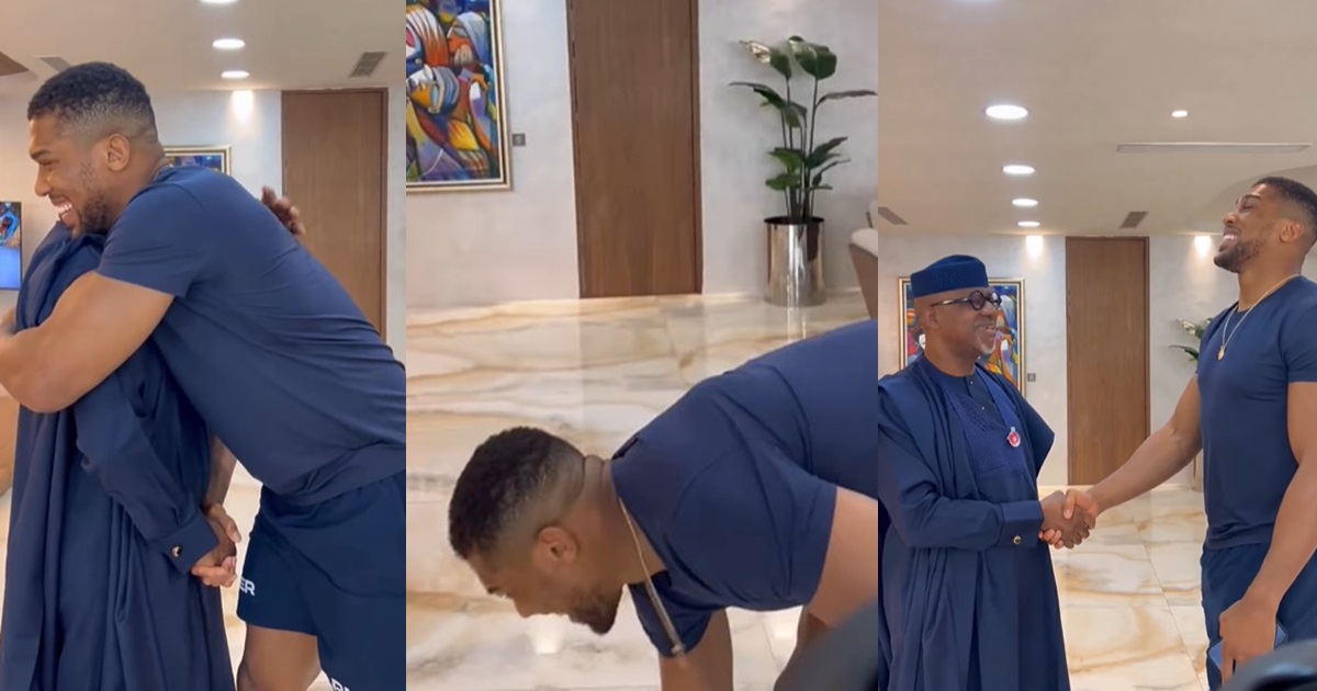 Moment Anthony Joshua prostrates to greet Governor Dapo Abiodun in Ogun State warms hearts (WATCH)