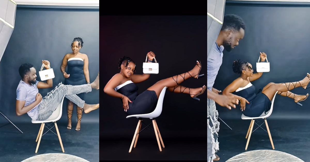 “Shey na Bag advert?” – Viral video of a photo shoot session with an unusual picture pose sparks humour (WATCH)