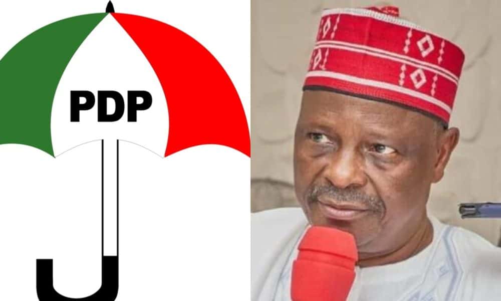 Rabiu Kwankwaso and PDP logo