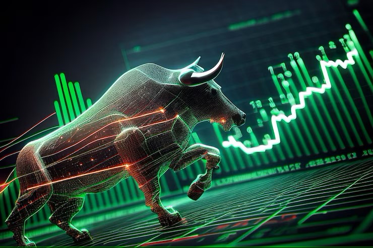 green bull market run upward presents uptrend stock market financial business concept generative ai