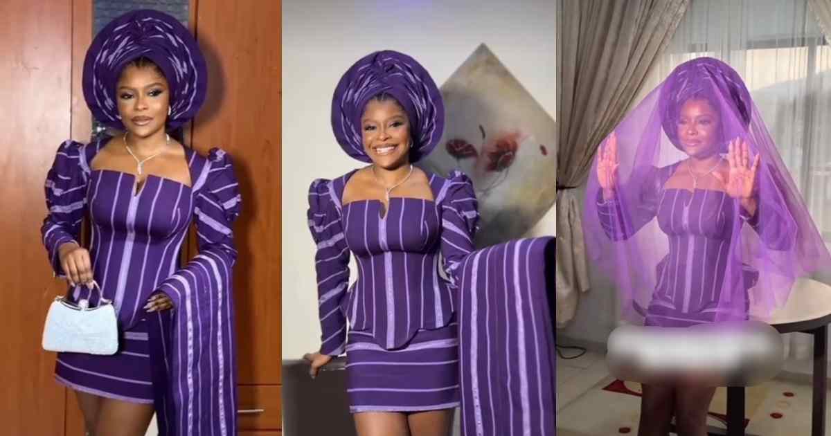 “The Unconventional Bride” – Traditional Wedding Attire Gets a Modern Twist as Nigerian Bride Wears Aso-Oke Blouse and Mini Skirt (WATCH)