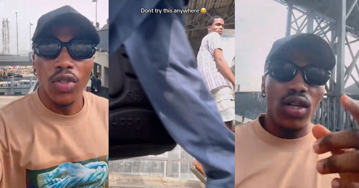 “Don’t try this anywhere” – Man W@rns Others After Almost L0sing Phone to Th!ef on Lagos Bridge (WATCH)