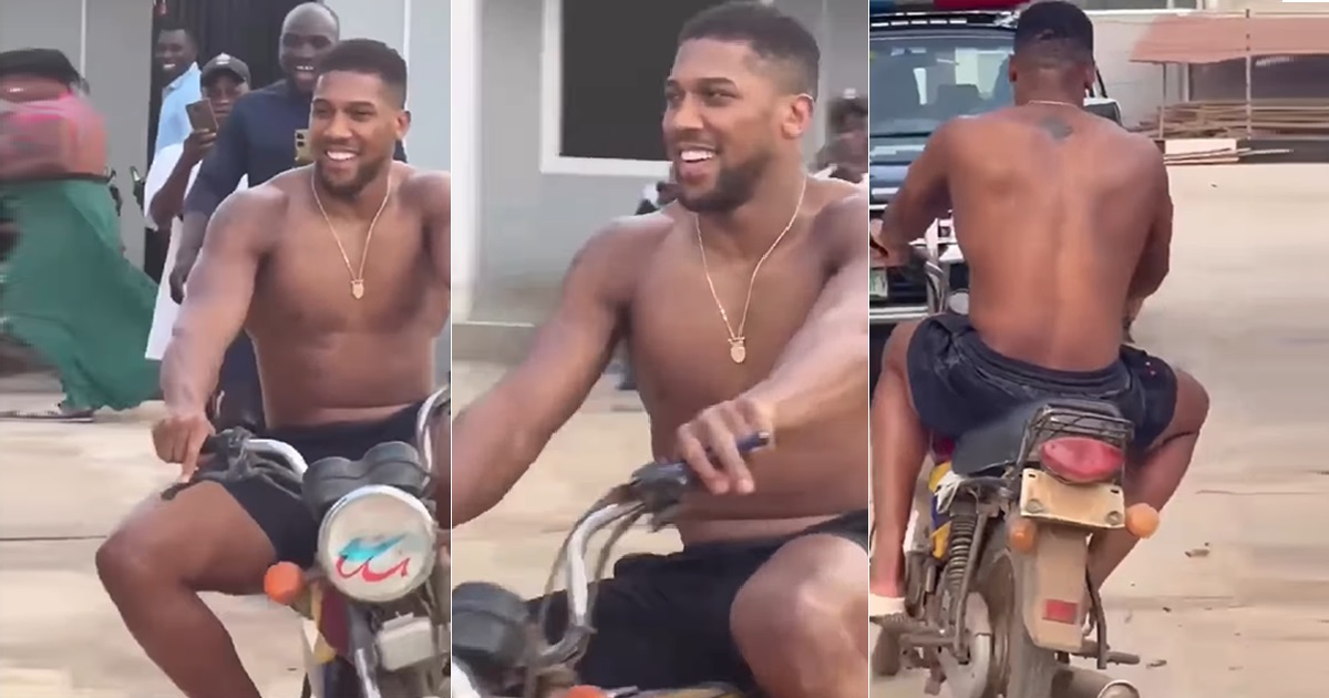 “Na this guy enjoy this holiday pass” – Netizens react to video of Anthony Joshua riding an Okada (VIDEO)