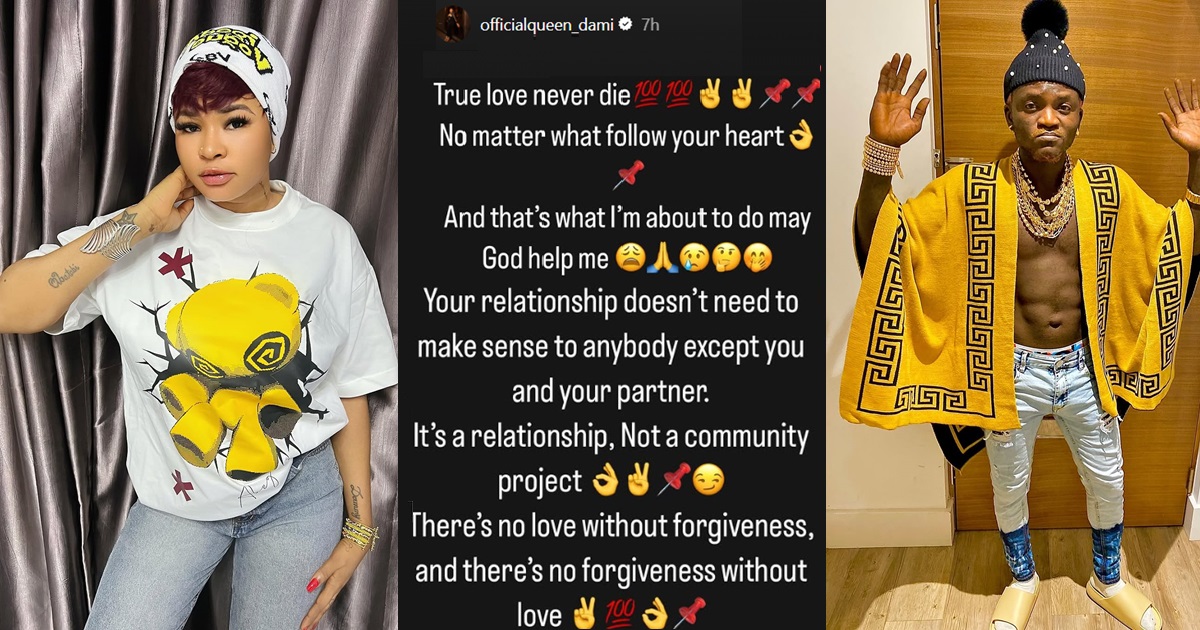 “True love never d!es, there’s no love without forgiveness” – Queen Dammy drops hint of going back to Portable after public separation