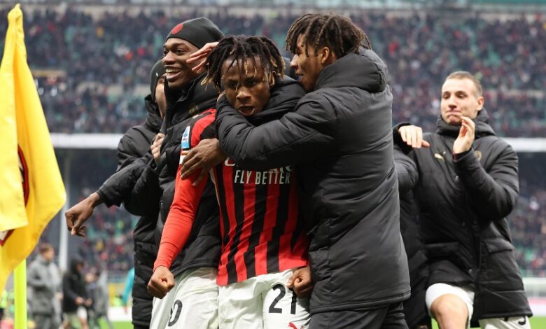 Teammates celebrate with Chukwueze