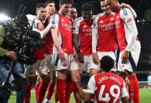 Arsenal players celebrate with Lewis Skelly after scoring against Man City 1080x630