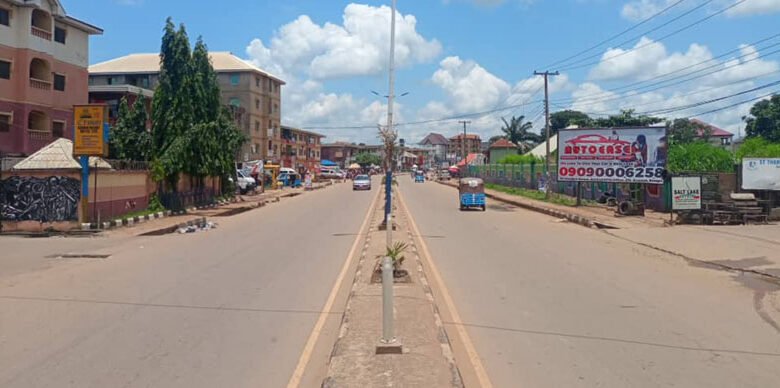 Busy Afikpo Road Abakaliki experiencing scanty movement on Monday