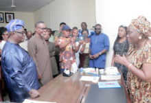 Pix shows the new rector Mrs Eduma Essien addressing the management staff after a brief hand over ce